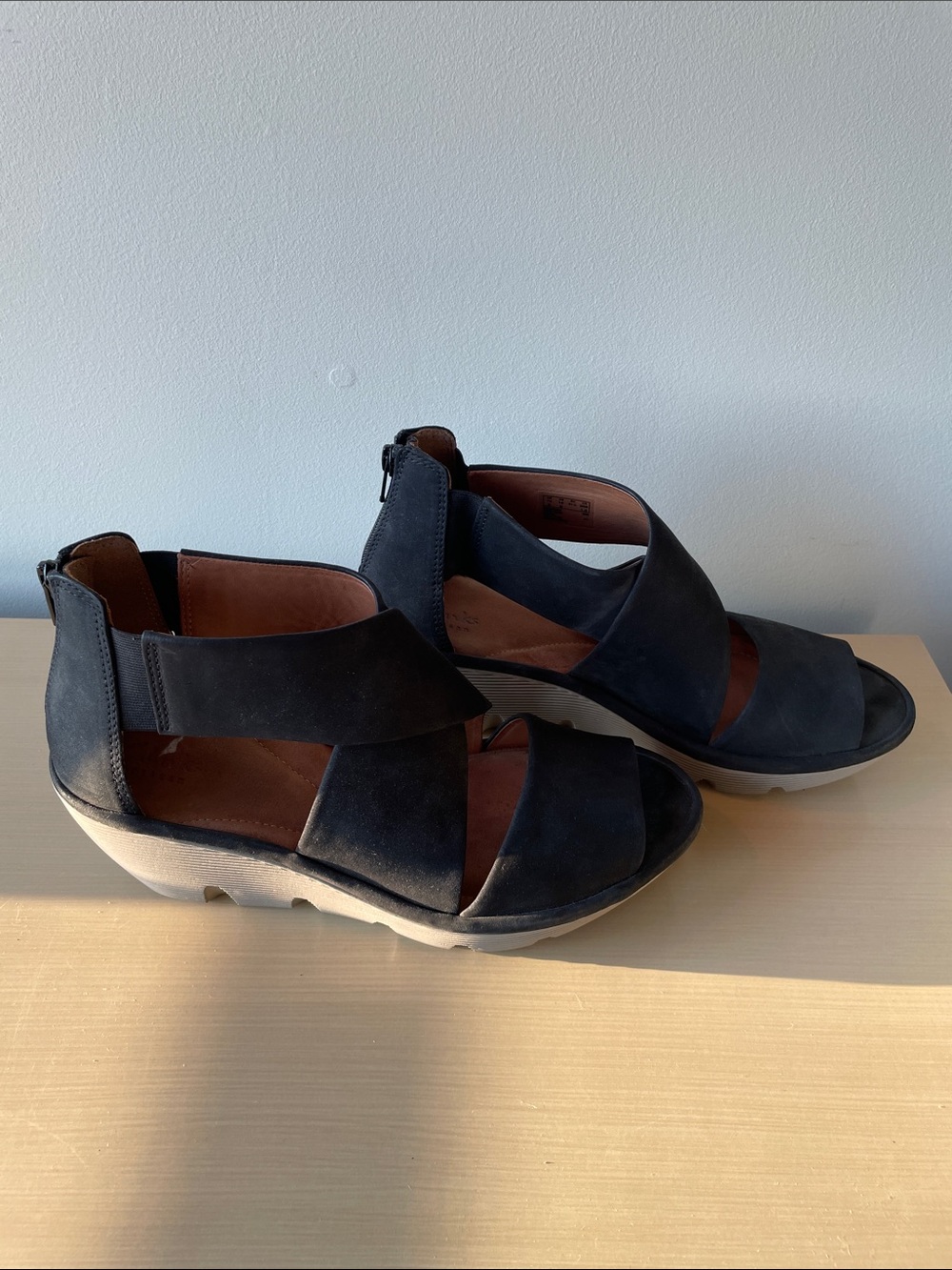 Clarks Artisan Black Nubuck Wedge Sandals